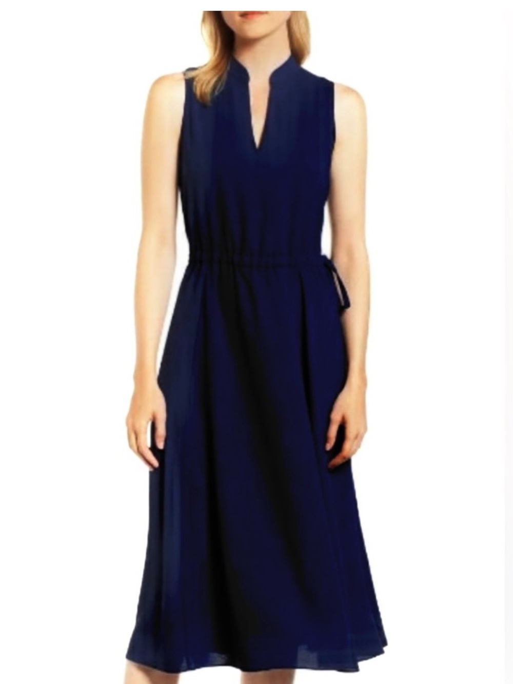 Anne Klein Sleeveless Navy Drawstring Waist Dress